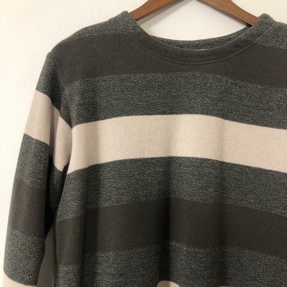 Dress Barn Stripe Knit Sweater M Neutral Minimalist Top Green Tan Relaxed Fit - Picture 3 of 7